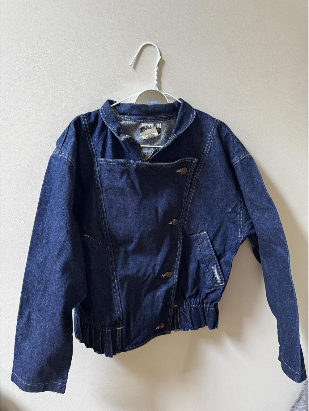 80s Wrangler Asymmetrical Denim Jacket M Heavyweight 14oz Dark Wash Bomber